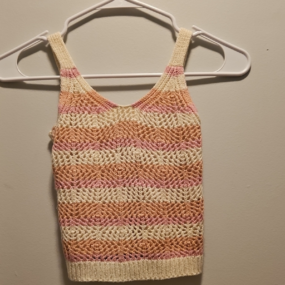Chic Knit Tank Top with Stripes - Cream, Pink, and Orange
